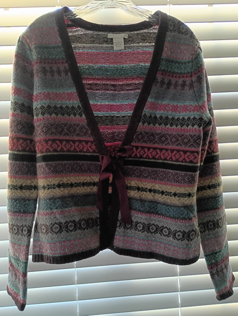 Tweeds fair isle open tie front sweater
